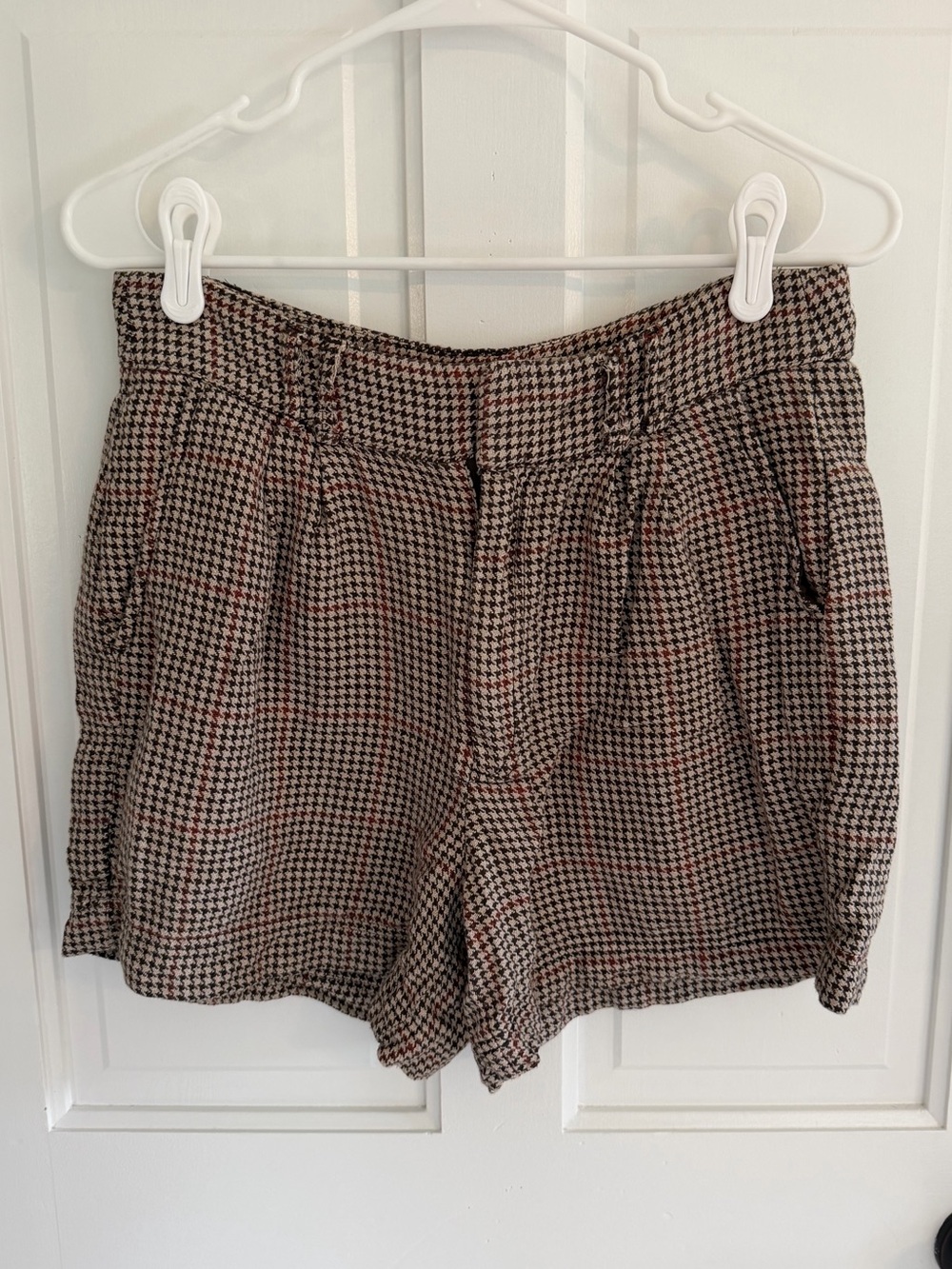 Free People Brown Houndstooth Plaid Linen Blend Shorts Size 4